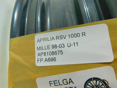 Felga koŁo przÓd aprilia rsv 1000 r mille 98-03 felga prosta ok u-11 ap8108675